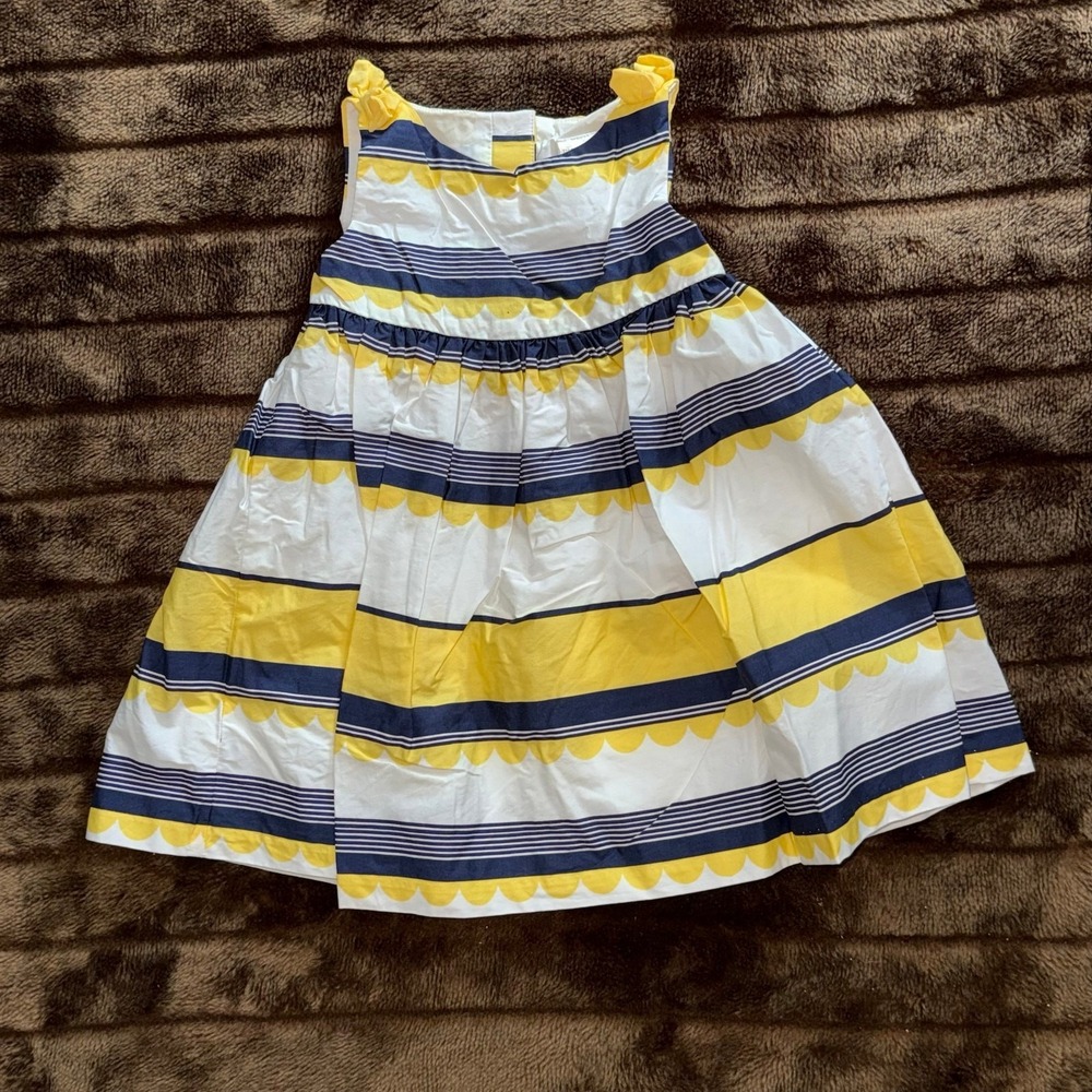 Gymboree Infant‎ Girl 18-24M Yellow/White/Navy Blue Striped Summer Dress CLEAN